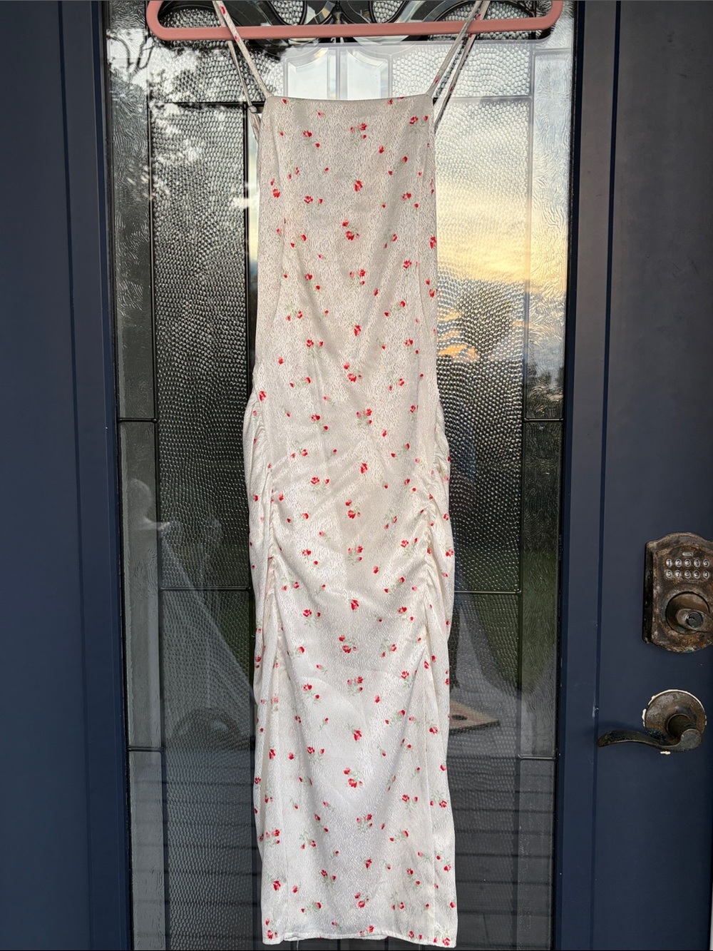Love Whit- Sleeveless White Floral Slip Dress with Red Rose Print